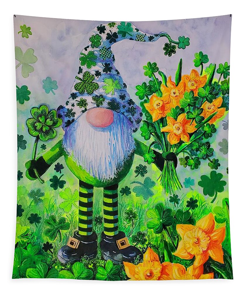 St. Patrick's Day Tapestry featuring the painting St. Patrick's Day Gnome by Diane Phalen
