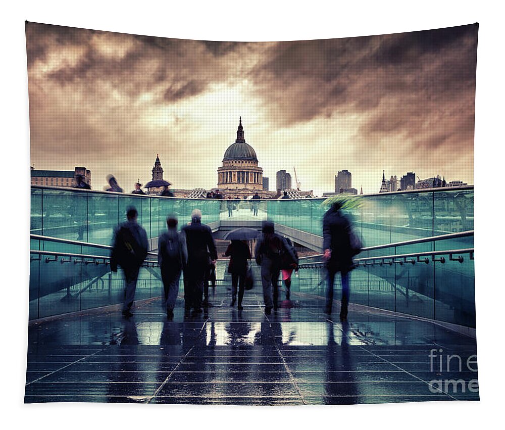 St Paul's Cathedral Tapestry featuring the photograph St Paul's Cathedral in the rain by Jane Rix