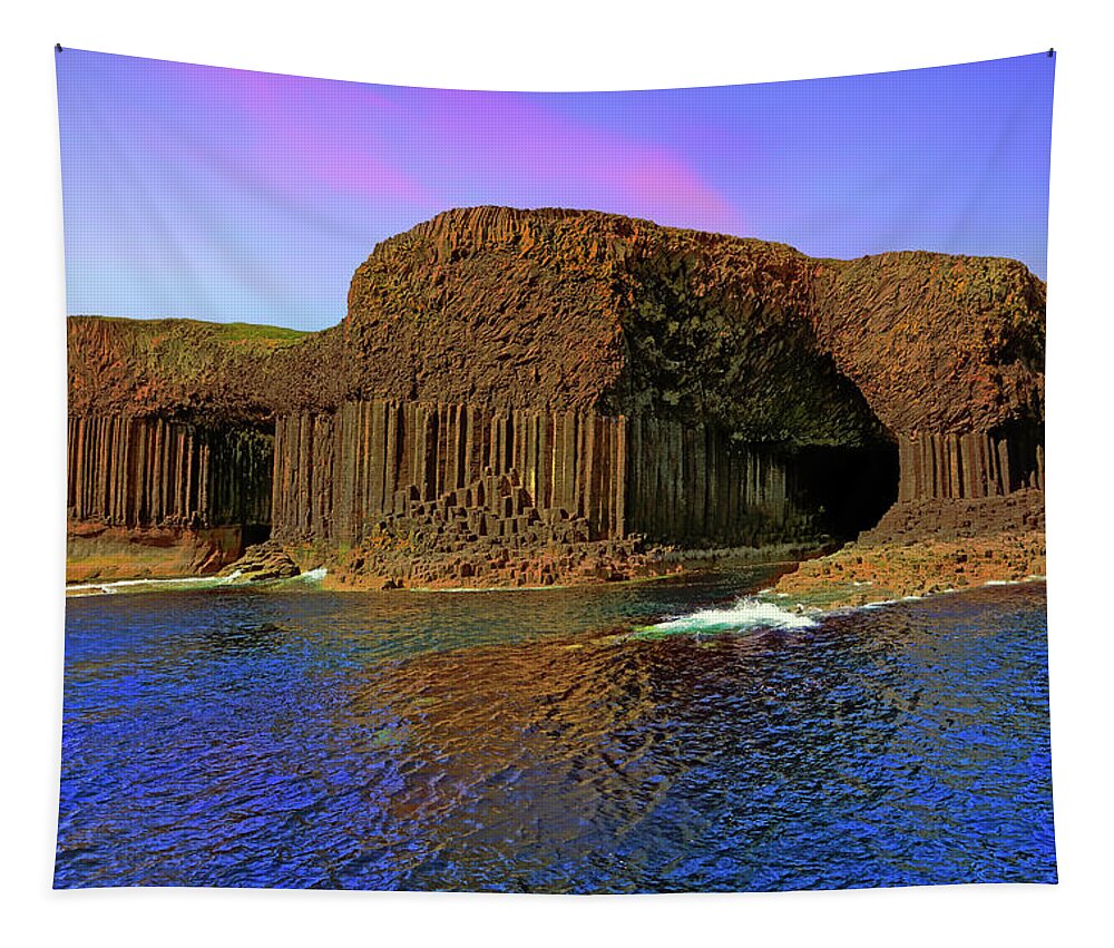 Staffa Tapestry featuring the photograph Staffa and Fingal's Cave - Scotland - Sunset by Jason Politte