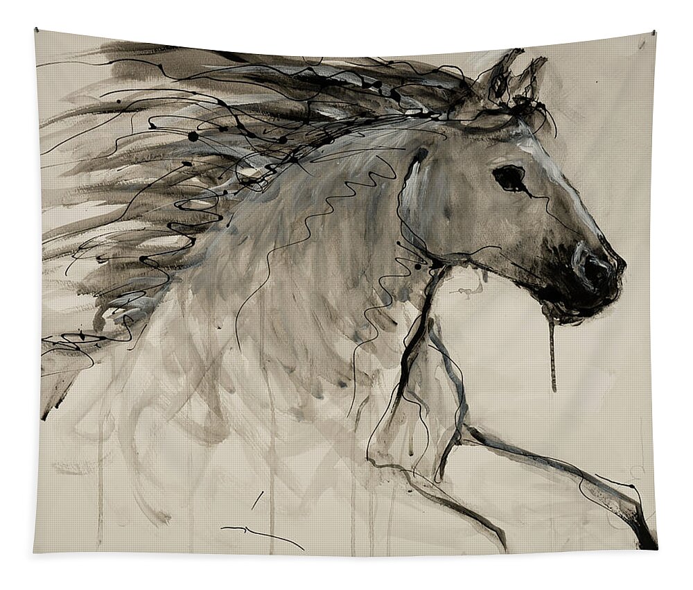 Wild Horse Tapestry featuring the painting Stallion by Elizabeth Parashis