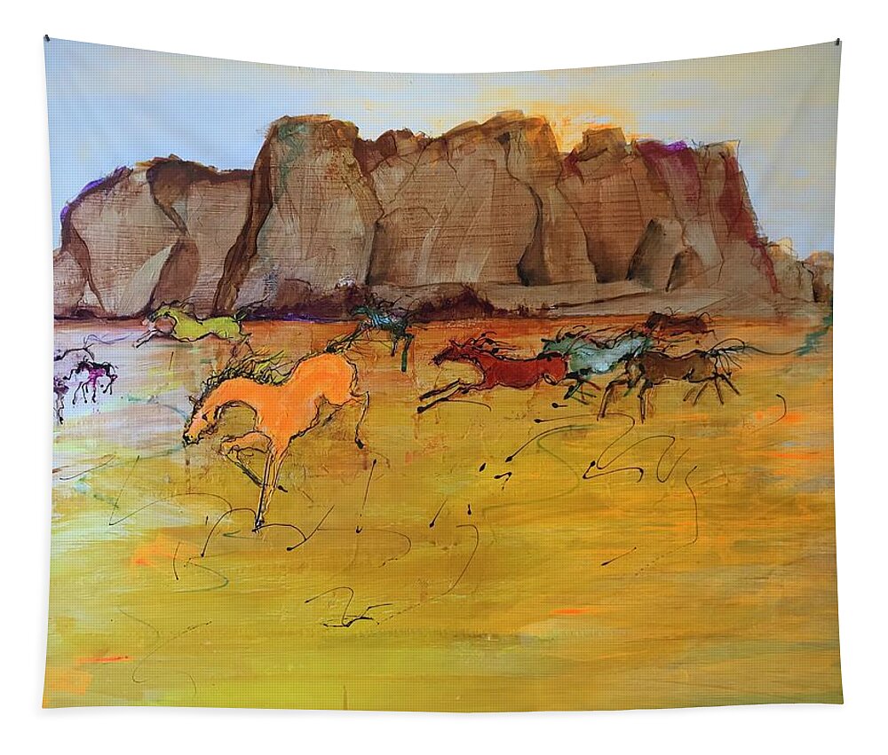 Horses Tapestry featuring the painting Stampede Mesa 2 by Elizabeth Parashis