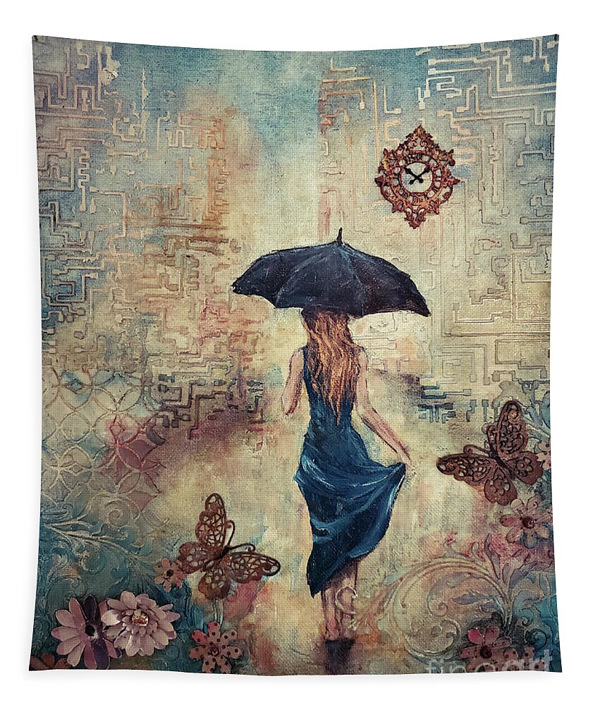 Rain Tapestry featuring the mixed media Standing in the Rain by Zan Savage