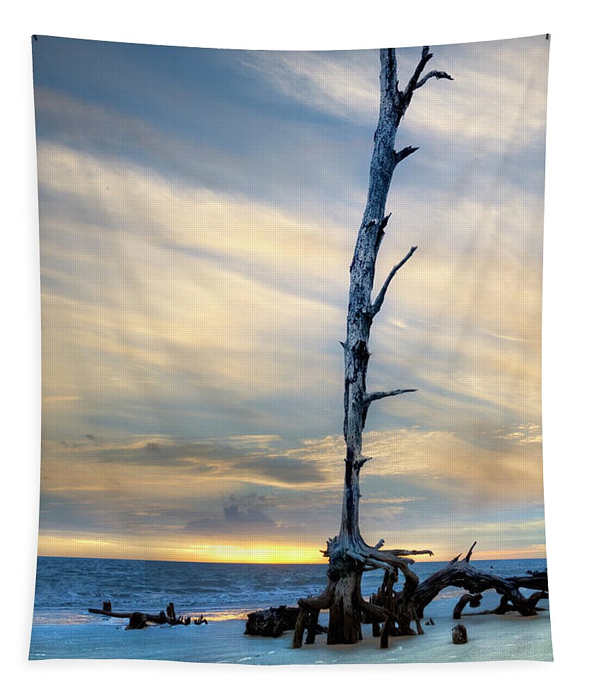 Clouds Tapestry featuring the photograph Standing Tall at Low Tide Jekyll Island Sunrise by Debra and Dave Vanderlaan