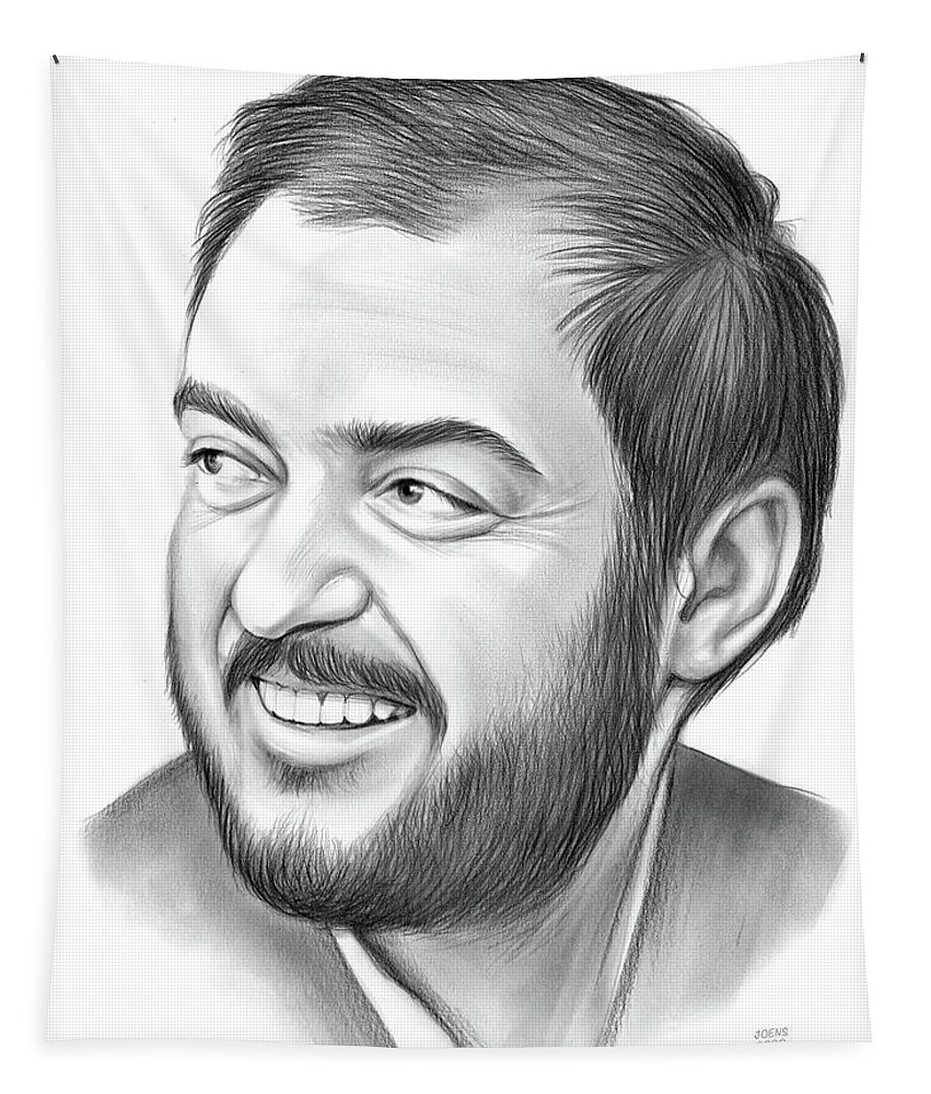 Stanley Kubrick Tapestry featuring the drawing Stanley Kubrick by Greg Joens
