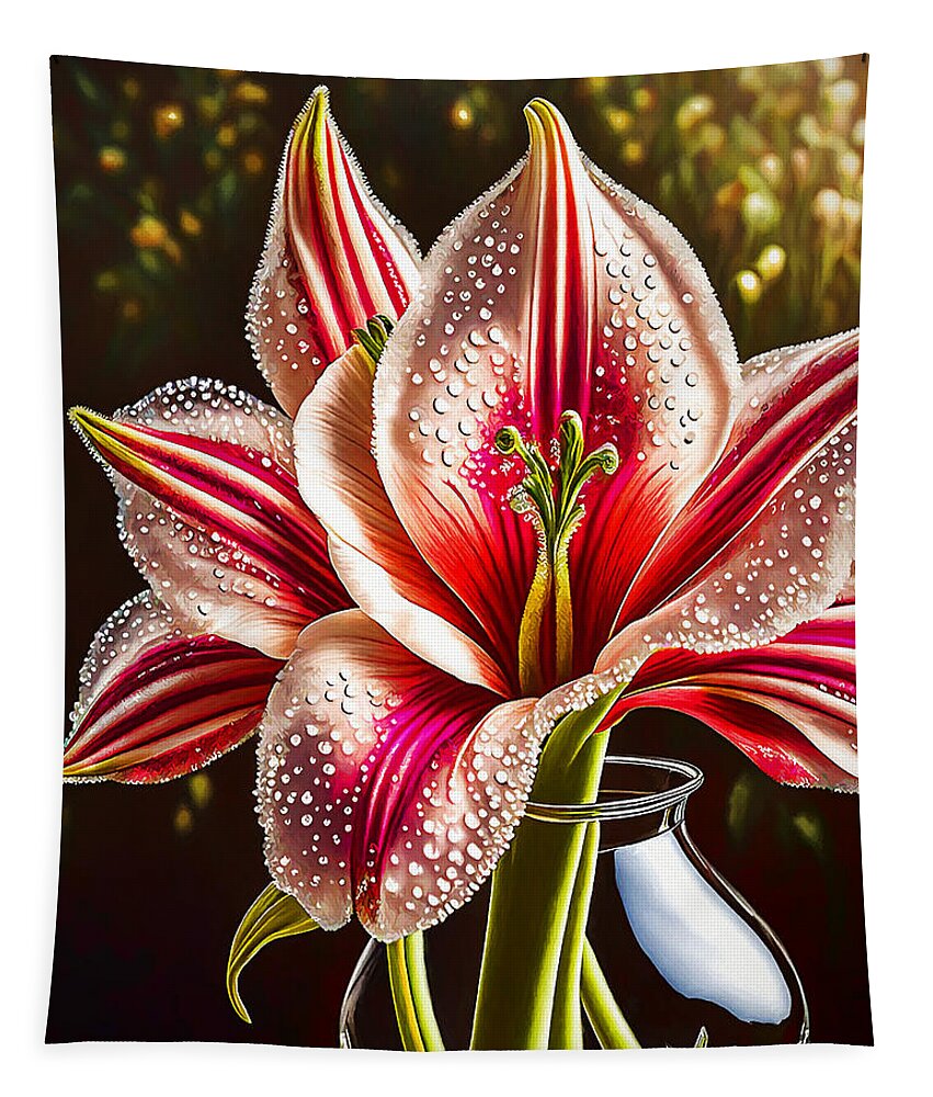 Stargazer Lily Tapestry featuring the mixed media Stargazer Lily by Pennie McCracken