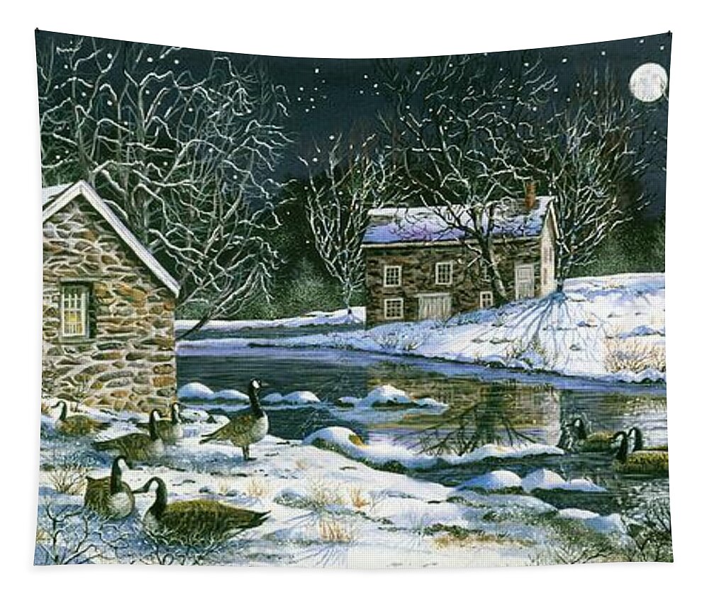 Winter Tapestry featuring the painting Starry Night Visitors by Diane Phalen