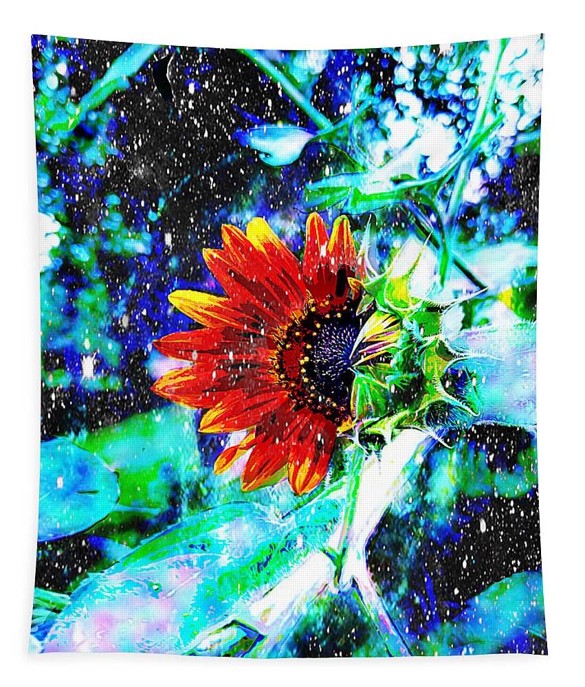 Sunflower With Stars Tapestry featuring the digital art Starry Skies Sunflower by Pamela Smale Williams