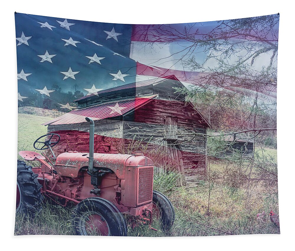 Tractor Tapestry featuring the photograph Stars and Stripes Forever Faded Glory by Debra and Dave Vanderlaan