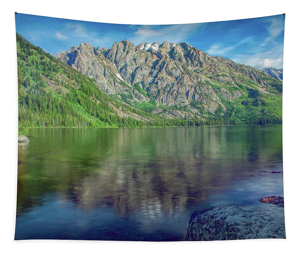 Wyoming Tapestry featuring the photograph Starting the Day at Jenny Lake by Marcy Wielfaert