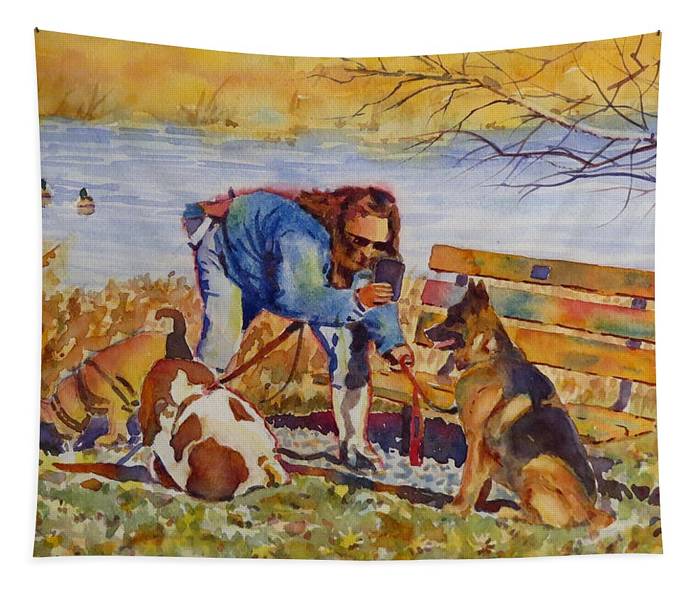 Dogs Tapestry featuring the painting Steady On by David Gilmore