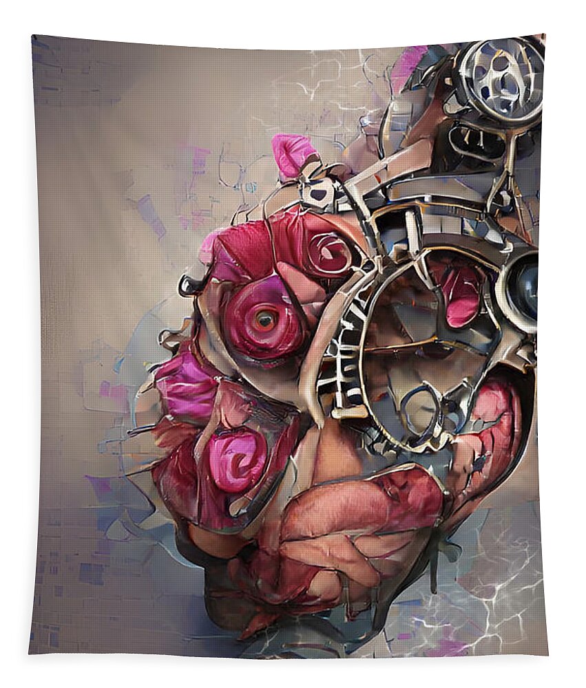 Steampunk Tapestry featuring the mixed media Steampunk Heart with Roses by Ann Leech