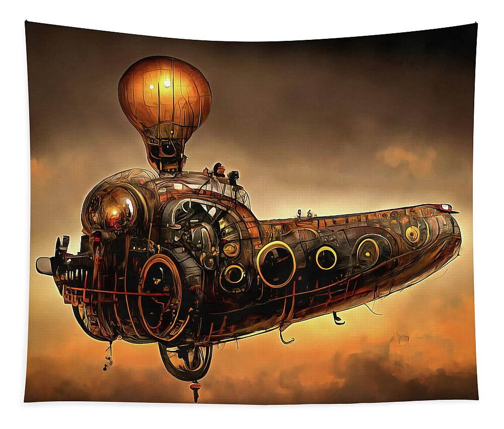 Zeppelin Tapestry featuring the digital art Steampunk Zeppelin 01 by Matthias Hauser