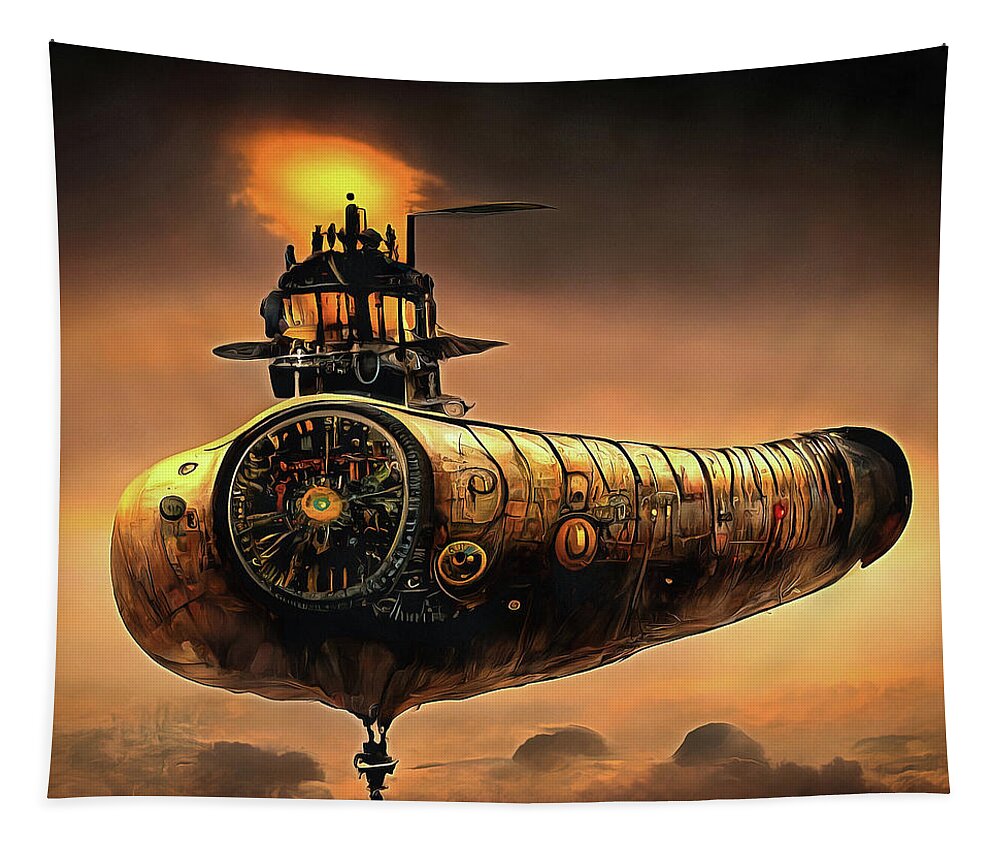 Zeppelin Tapestry featuring the digital art Steampunk Zeppelin 02 by Matthias Hauser