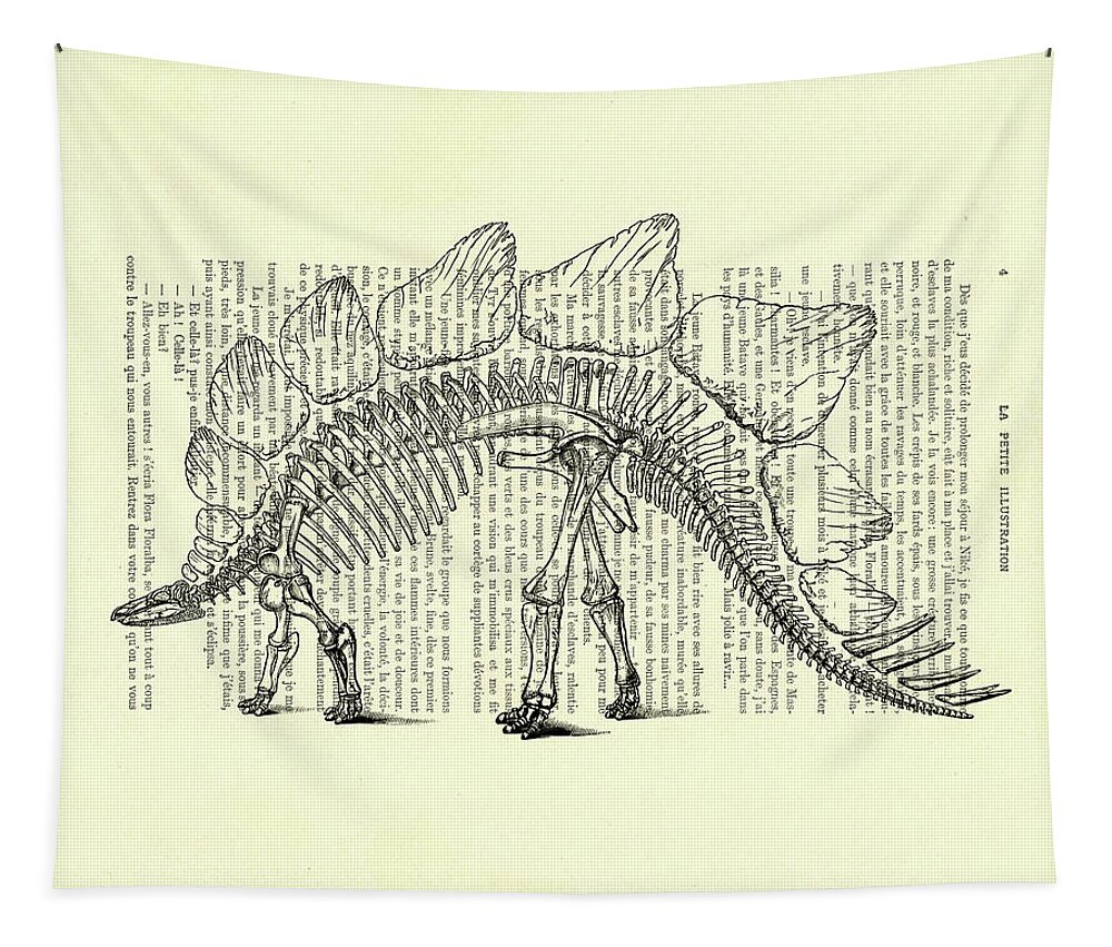 Stegosaurus Tapestry featuring the mixed media Stegosaurus skeleton by Madame Memento