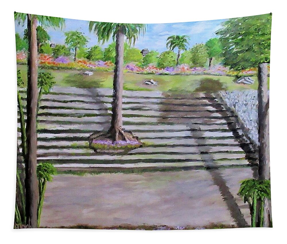Landscape Tapestry featuring the painting Rising From The Steps by Gregory Dorosh