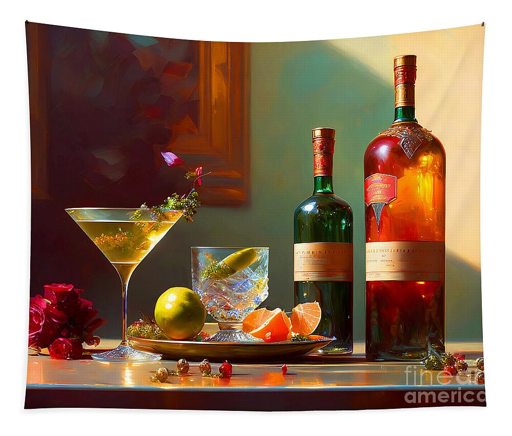 Wingsdomain Tapestry featuring the mixed media Still Life A Martini And Other Spirits 20230111e by Wingsdomain Art and Photography