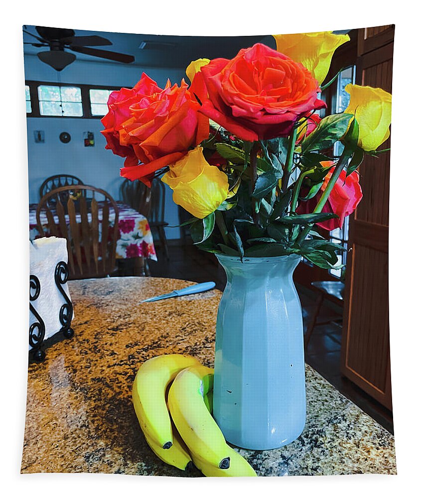 Bananas Tapestry featuring the photograph Still Life with Knife by Grey Coopre