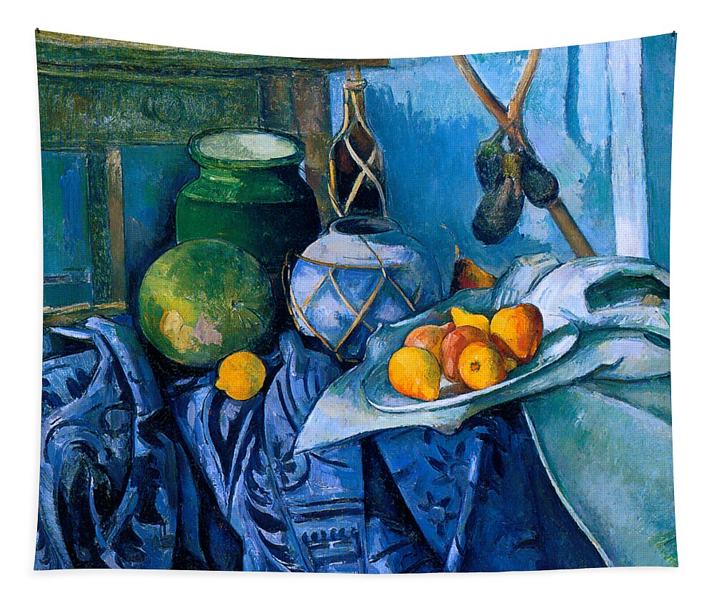 Cezanne Tapestry featuring the painting Still Life with a Ginger Jar and Eggplants 1893 by Paul Cezanne