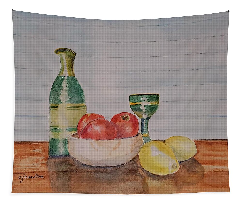Still Life Tapestry featuring the painting Still Life with Apples and Lemons by Claudette Carlton