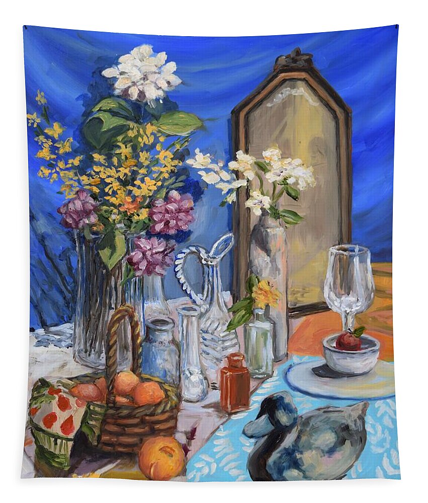 Still Life Tapestry featuring the painting Still Life With Mirror by Eileen Patten Oliver