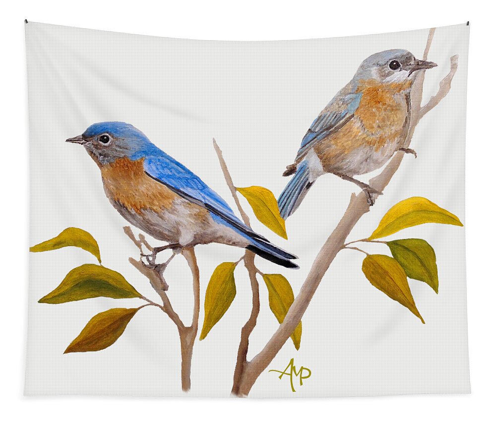 Bluebird Tapestry featuring the painting Stillness Of Heart II by Angeles M Pomata