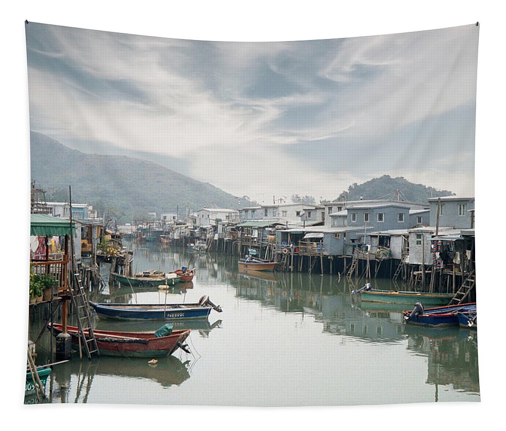 Hong Kong Tapestry featuring the photograph Stilt Village by Geoff Jewett