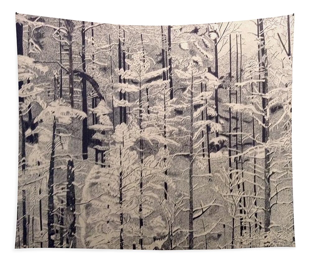 Black Tapestry featuring the drawing Stippled Forest by Bryan Brouwer