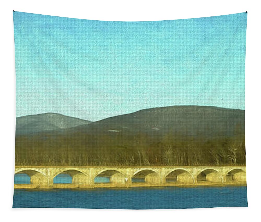 Bridge Tapestry featuring the photograph Stone Arch Bridge at the Reservoir by Nancy De Flon