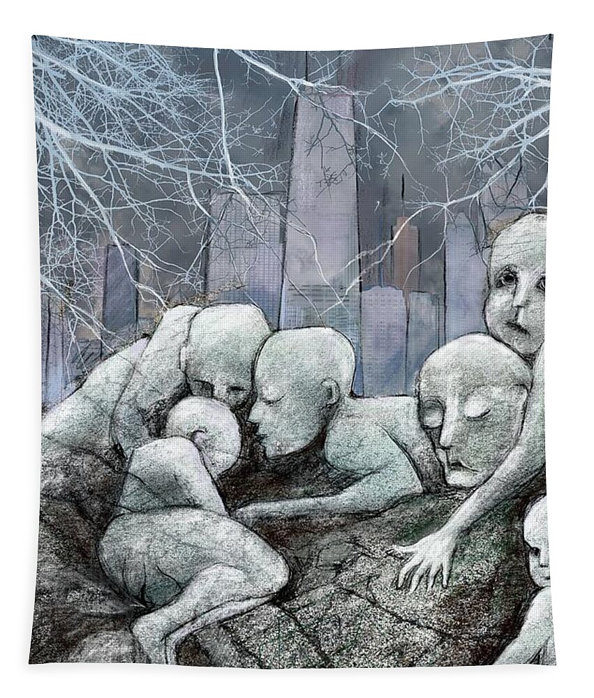Mourning Tapestry featuring the digital art Stone Being Passing by Suki Michelle