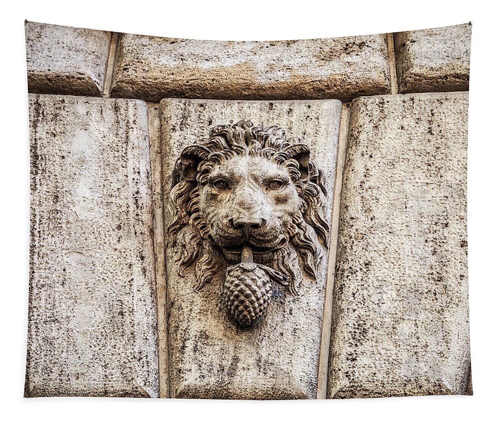 Rome Tapestry featuring the photograph Stone lion head in Rome, Italy by Fabiano Di Paolo