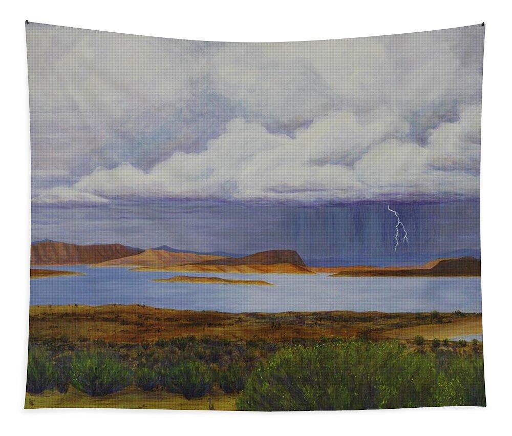 Kim Mcclinton Tapestry featuring the painting Storm at Lake Powell- center panel of three by Kim McClinton