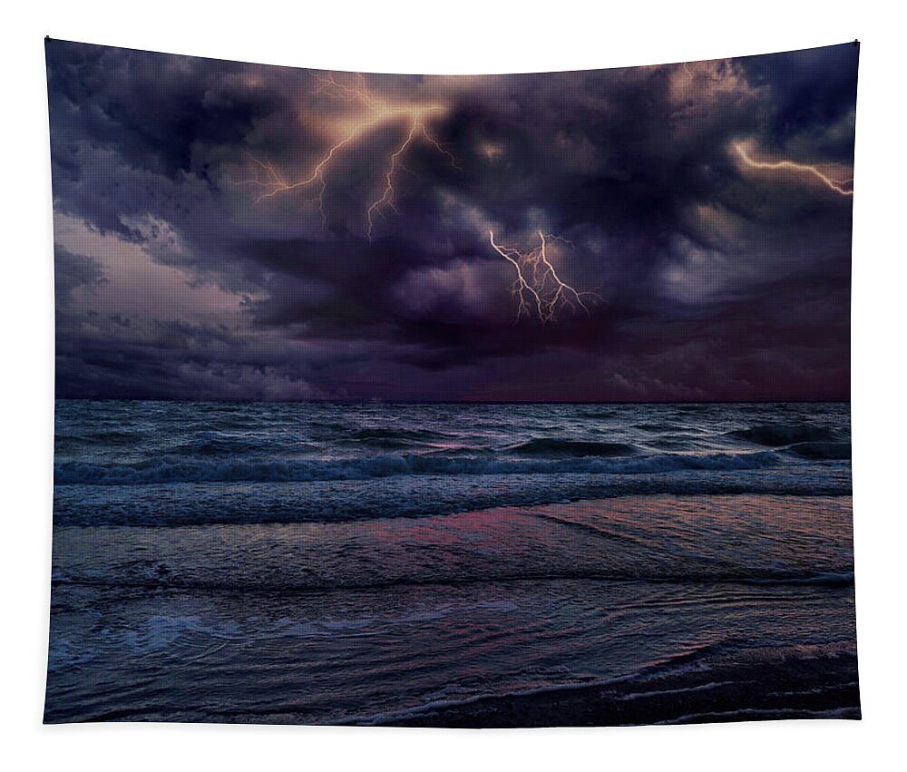 Storm Tapestry featuring the mixed media Storm at Sea by Ally White