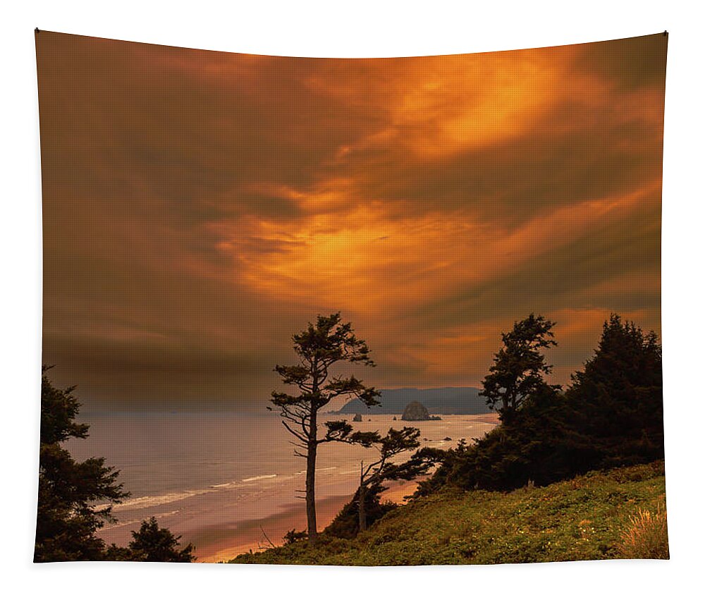 Storm Over Cannon Beach Tapestry featuring the photograph Storm over Cannon Beach by David Patterson