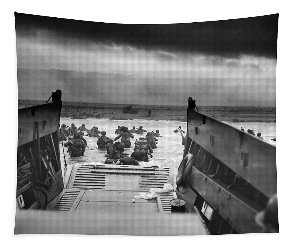 D Day Tapestry featuring the painting Storming The Beach On D-Day by War Is Hell Store