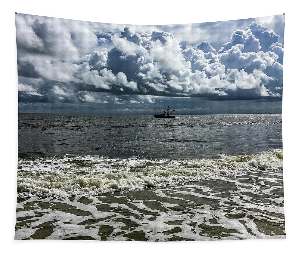 Ocean Tapestry featuring the photograph Stormy Boat by David Beechum