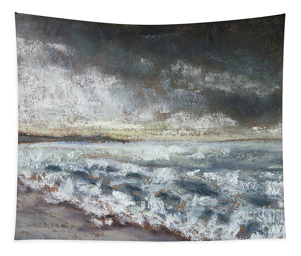 Seascape Tapestry featuring the pastel Stormy Sea in Pastel by Jill Battaglia