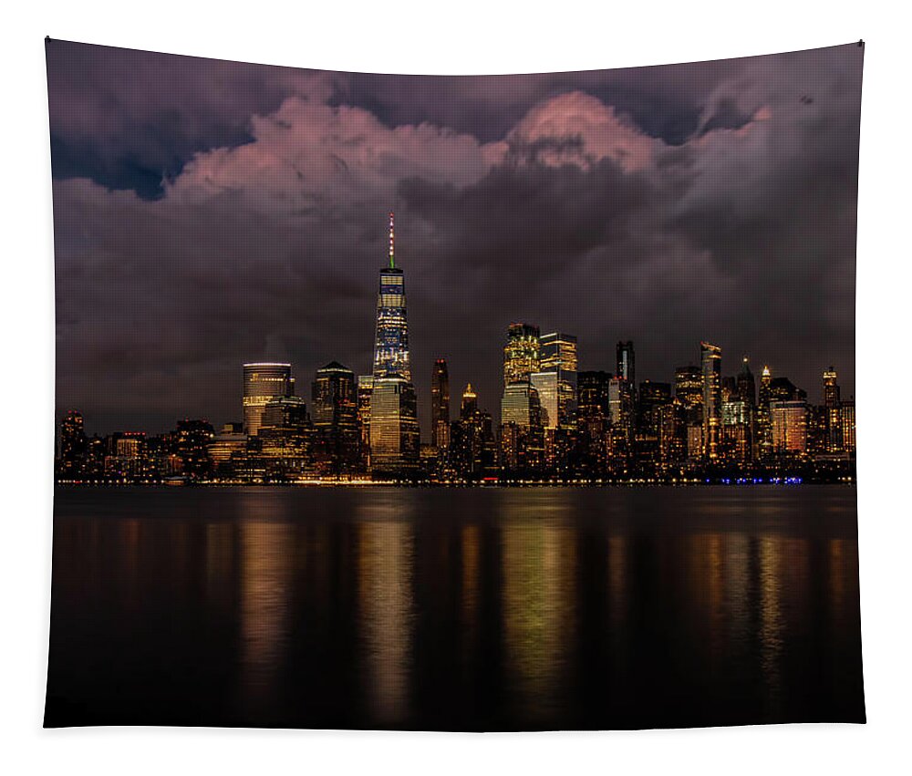 New York City Tapestry featuring the photograph Stormy Skies Over NYC by Kristia Adams