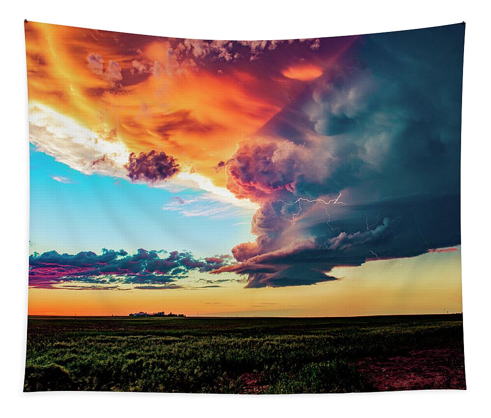 Sunset Tapestry featuring the photograph Stormy Sunset by Marcus Hustedde