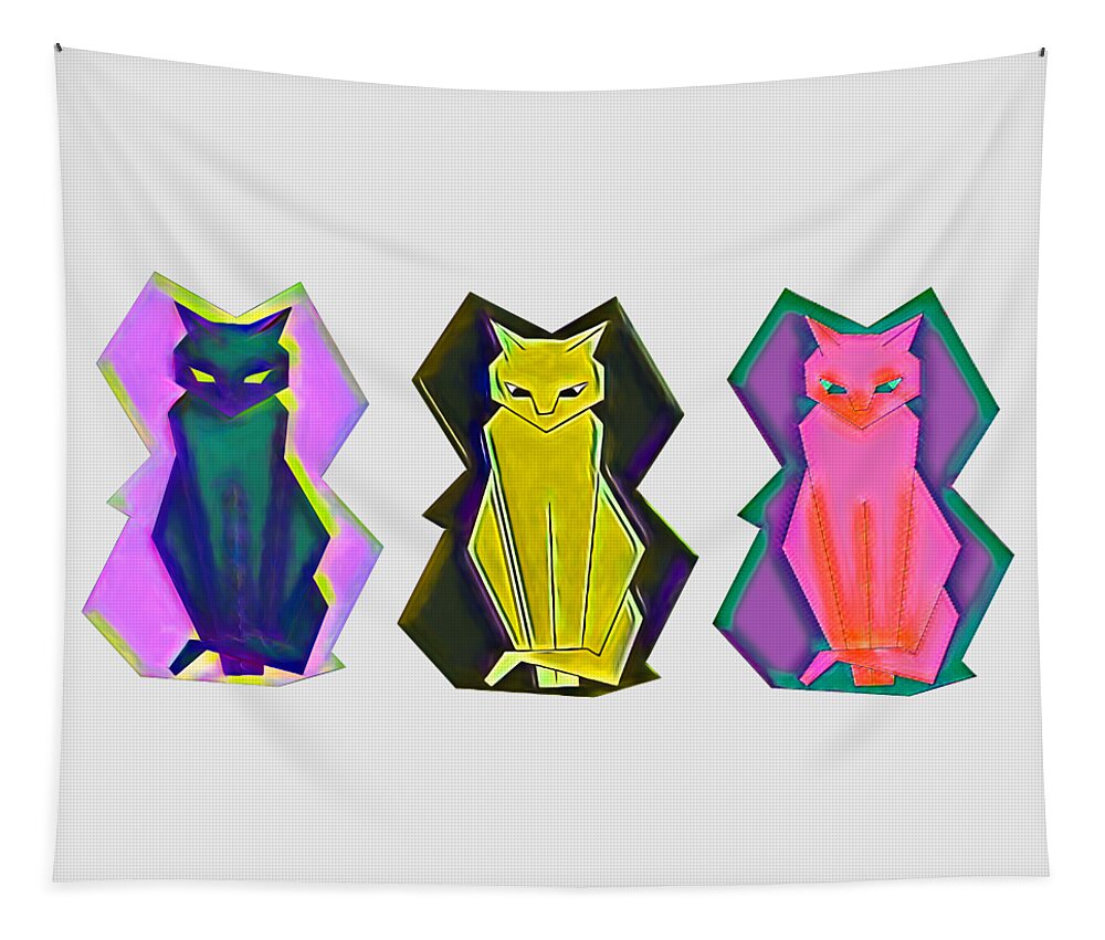 Cats Tapestry featuring the digital art Straight Line Cat Triptych by John Haldane