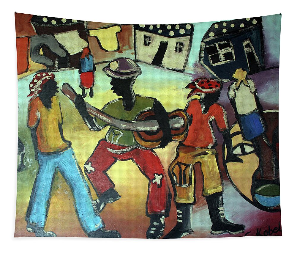  Tapestry featuring the painting Street Band by Eli Kobeli