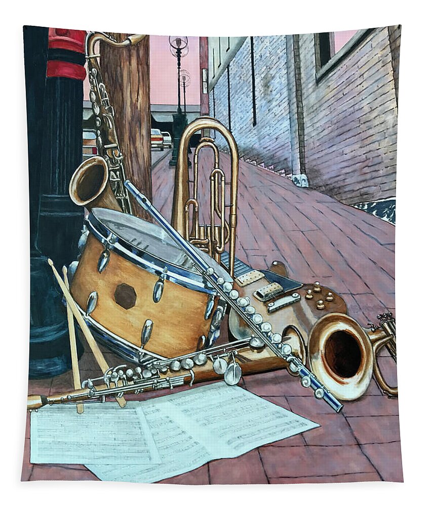 Musical Instruments Tapestry featuring the painting Street Corner Symphony by Mr Dill