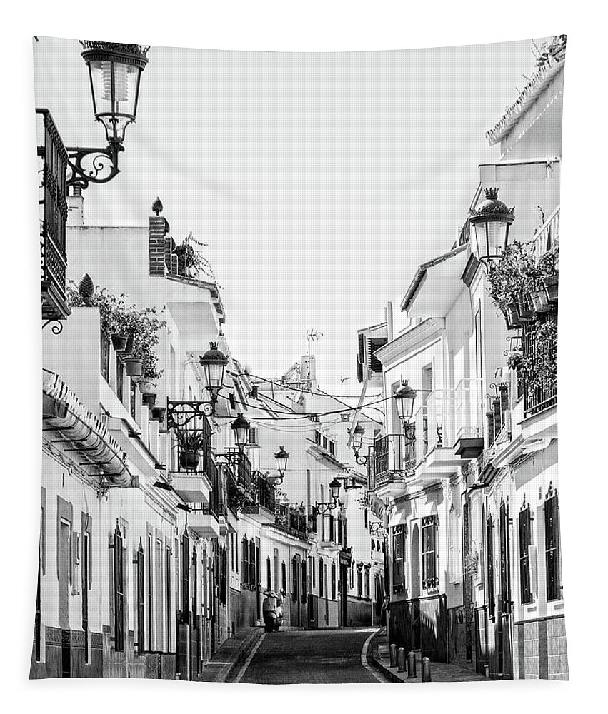 Black And White Tapestry featuring the photograph Street in Nerja by Naomi Maya