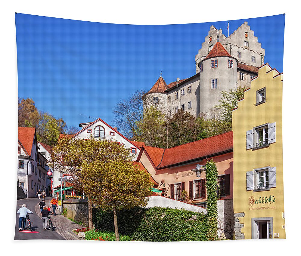 Street Tapestry featuring the photograph Street scene in Meersburg Germany by Tatiana Travelways
