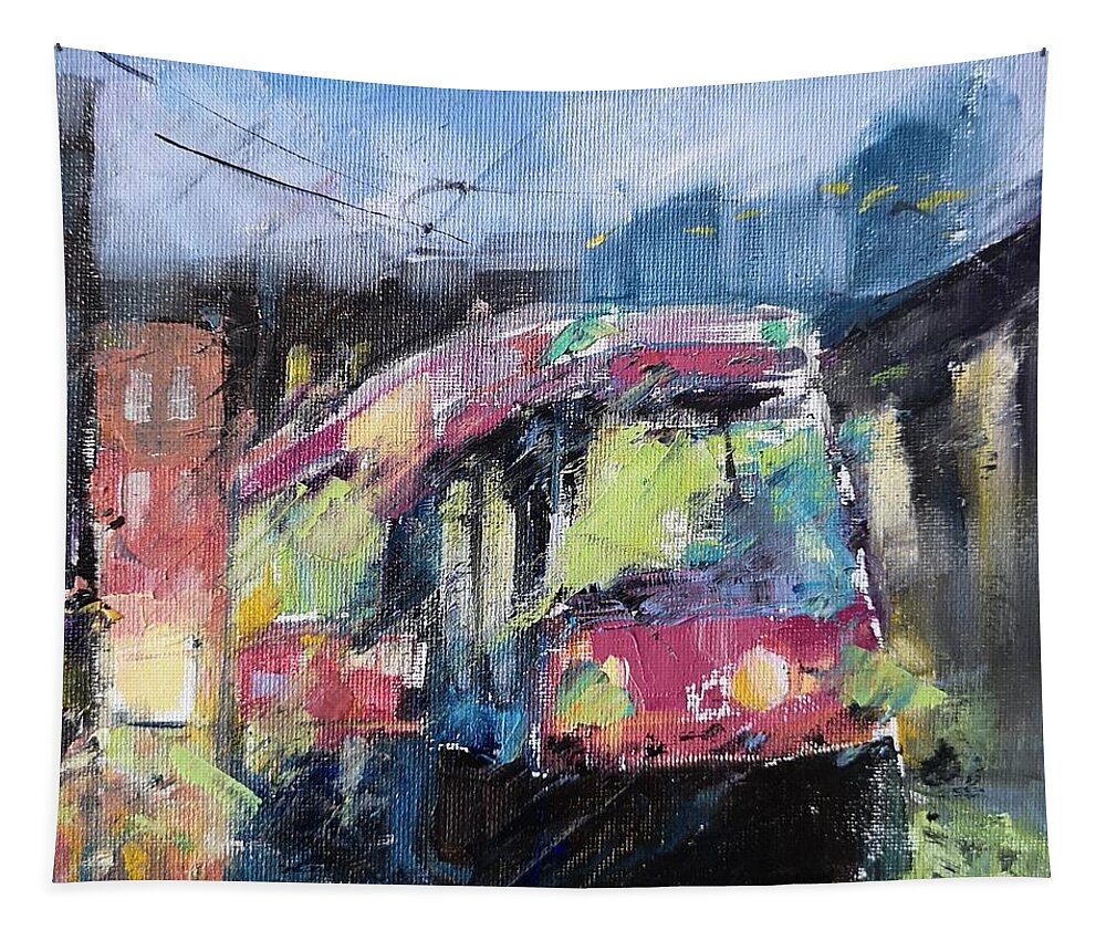 Streetcar Tapestry featuring the painting Streetcar 7pm by Sheila Romard
