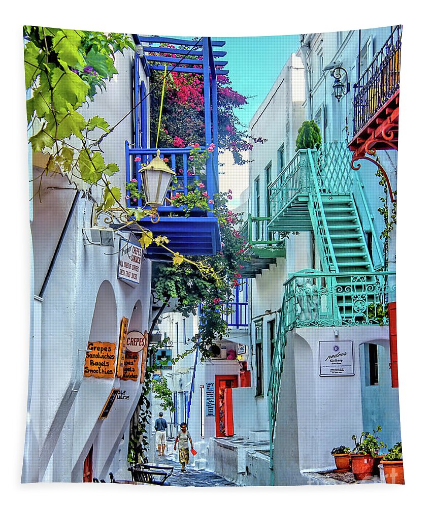 Street Tapestry featuring the photograph Streets of Mykonos by Tom Watkins PVminer pixs