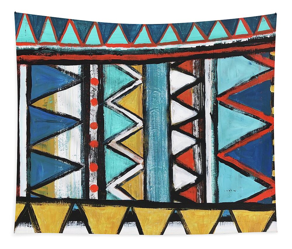 Geometric Tapestry featuring the painting Stripes and Triangles V by Cyndie Katz