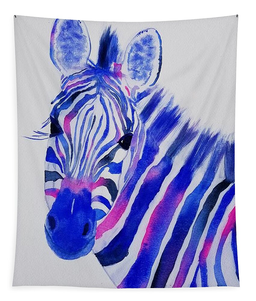 Zebras Tapestry featuring the painting Stripes from the Right by Ann Frederick