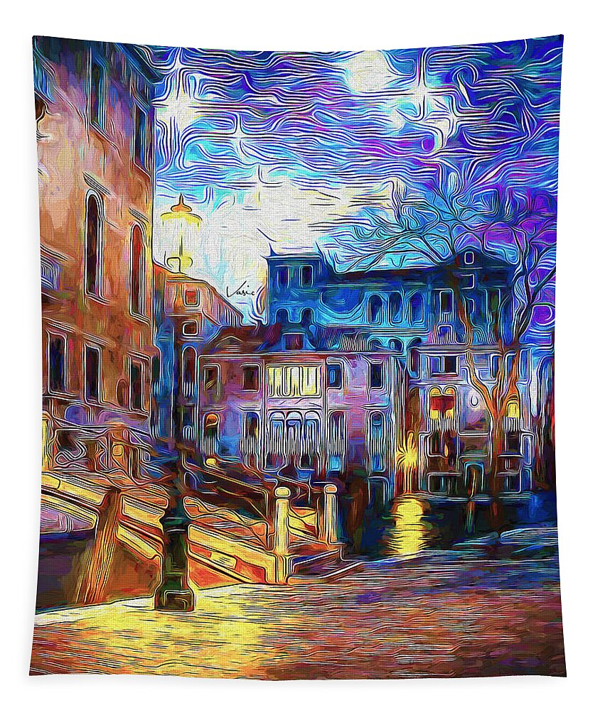 Paint Tapestry featuring the painting Starry night in Venice #1 by Nenad Vasic
