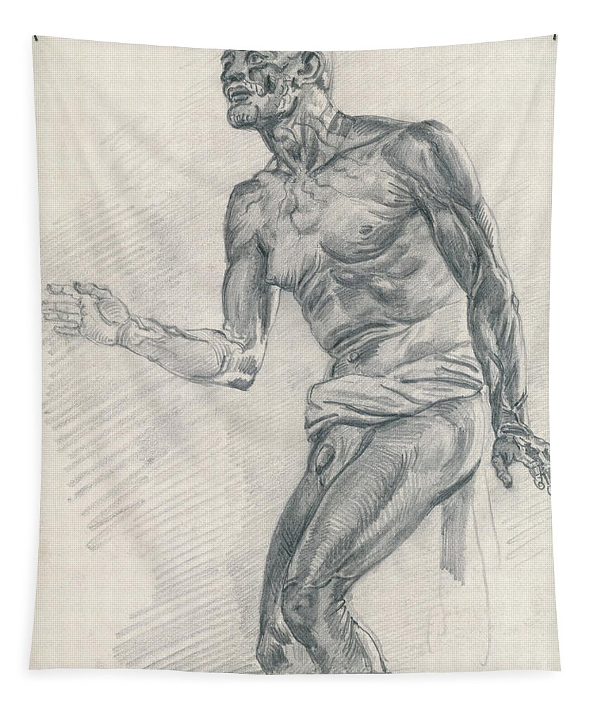 Delacroix Tapestry featuring the drawing Study of a Male Nude by Eugene Delacroix