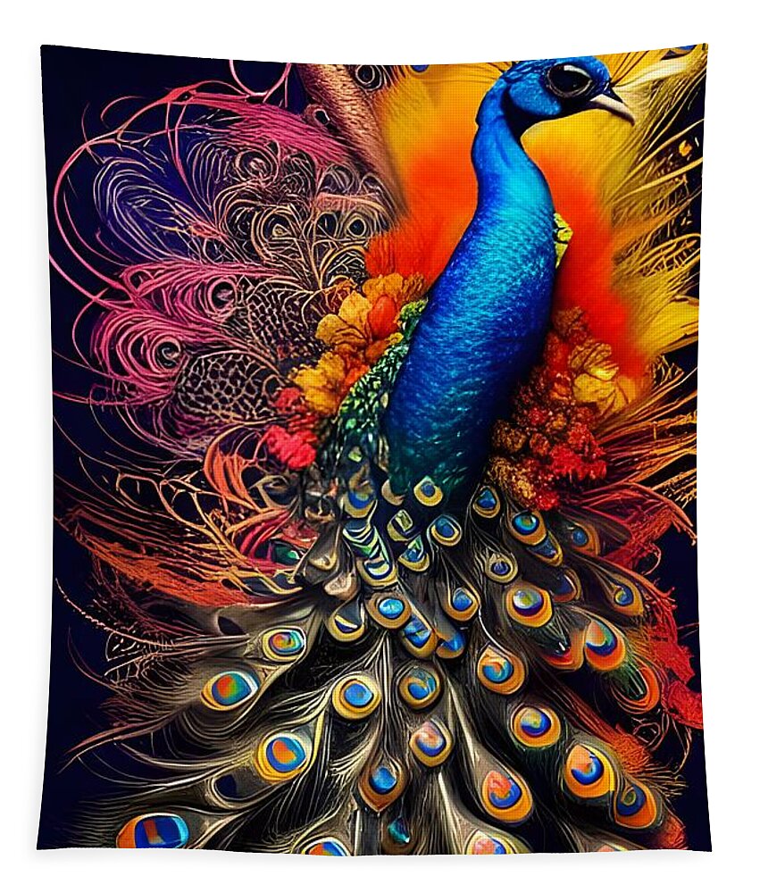 Digital Bird Peacock Colorful Tapestry featuring the digital art Stylized Peacock by Beverly Read